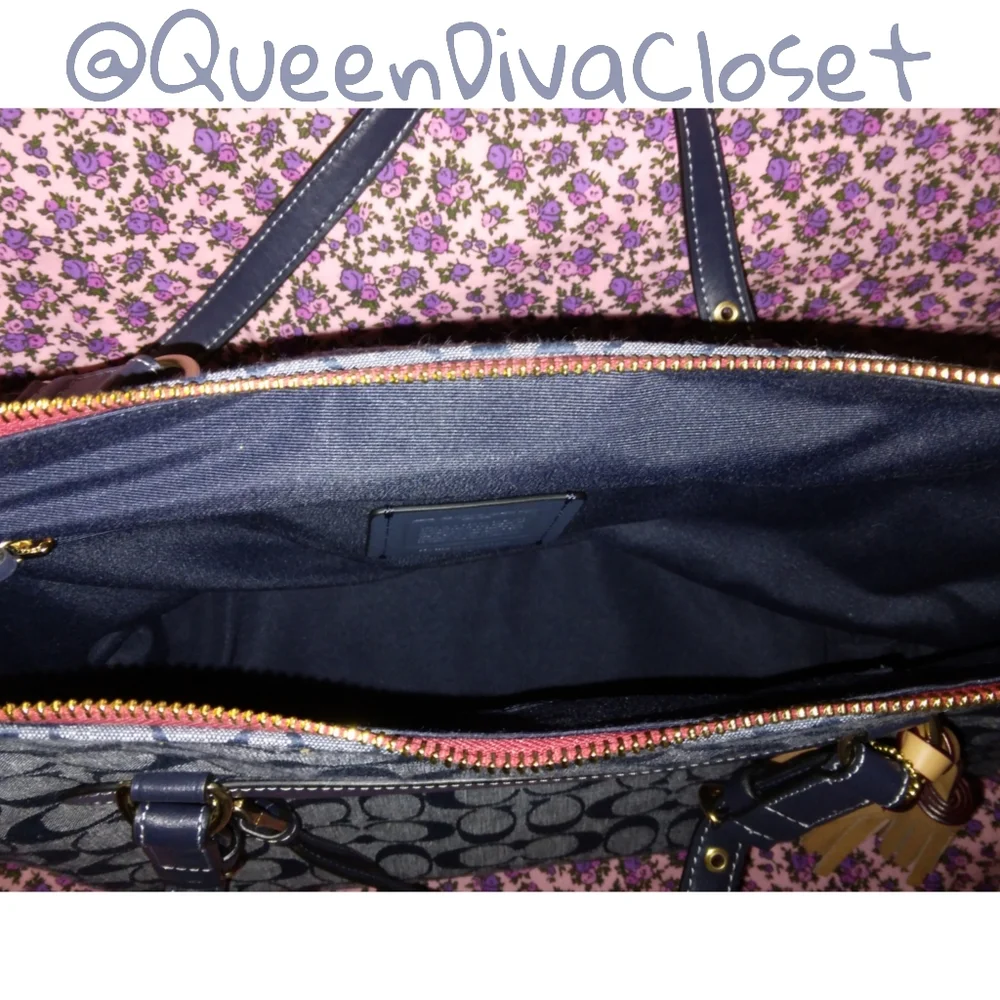 New Coach kleo carryall denim signature chambray tote bag purse - Picture 7 of 12